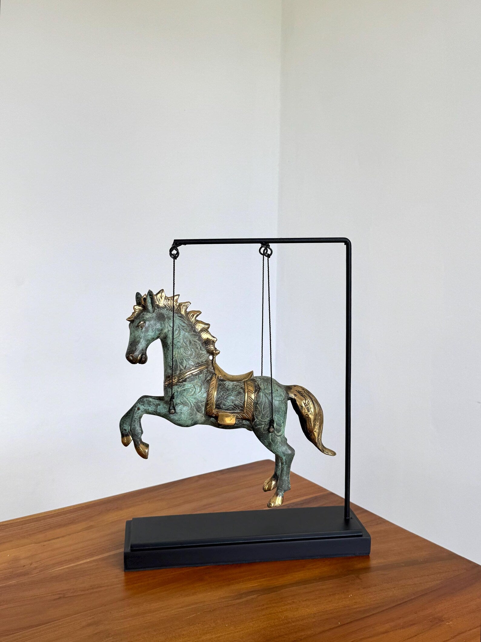 Brass Horse Figurine on Stand
