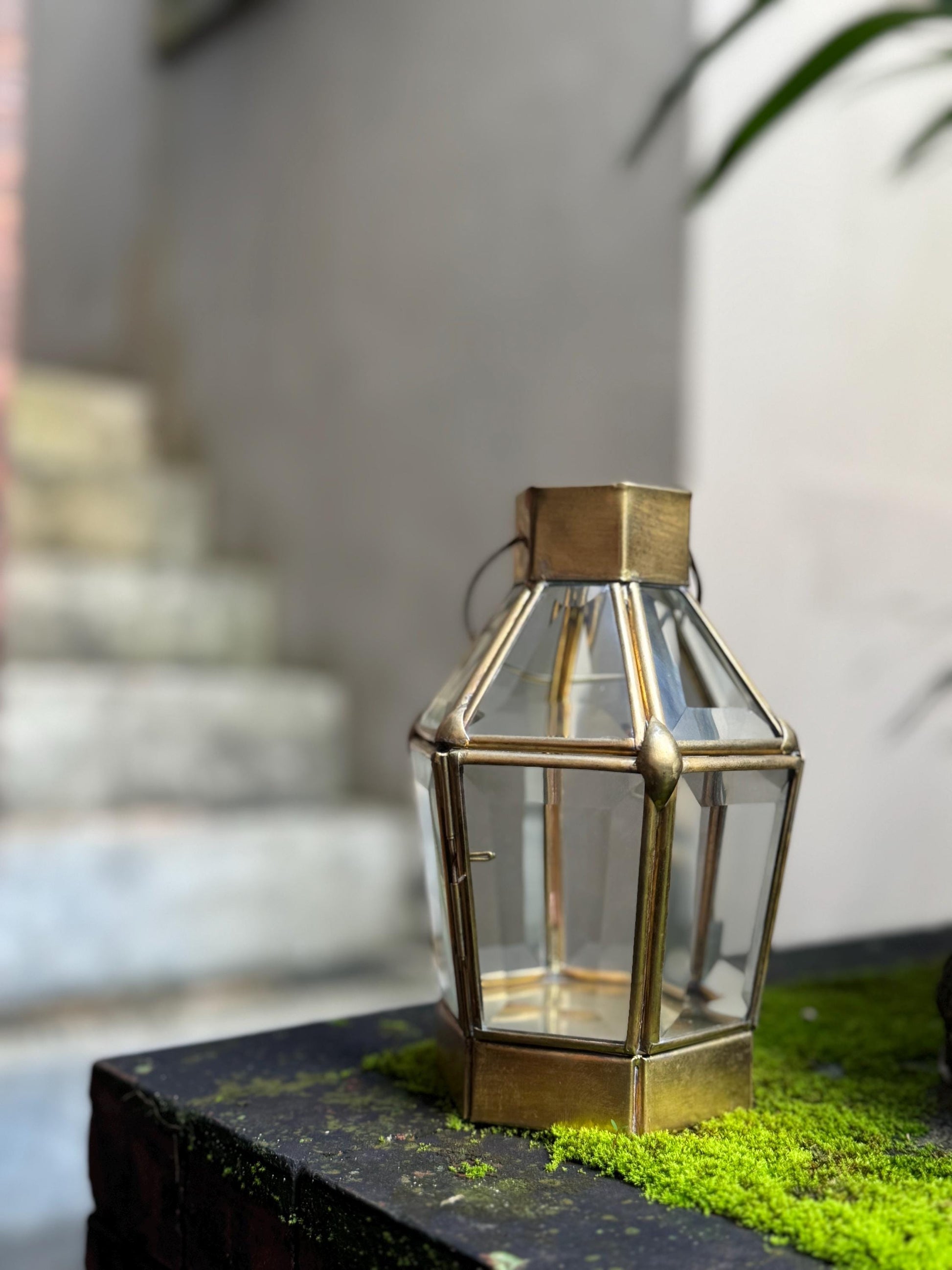Hexagonal Brass & Glass Lantern