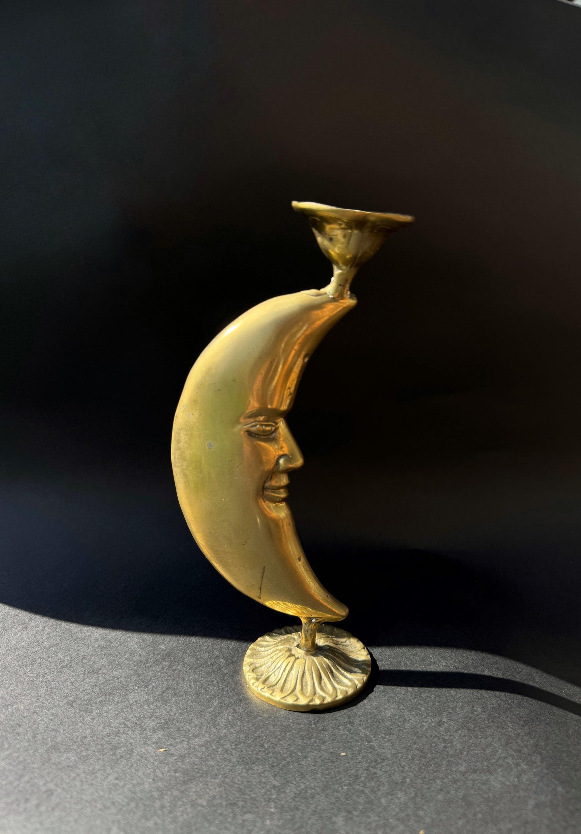 Brass Crescent Moon Candleholder | Celestial Vintage Decor