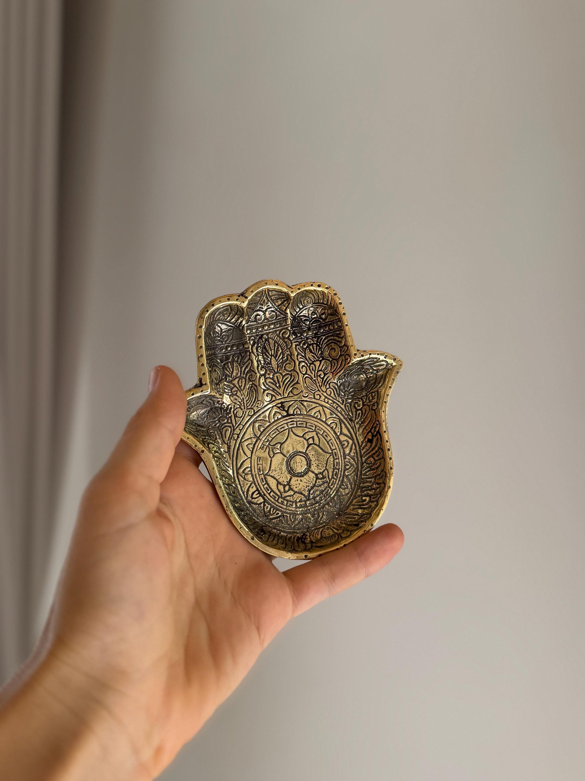 Brass Hamsa Hand & Lotus Incense Holder