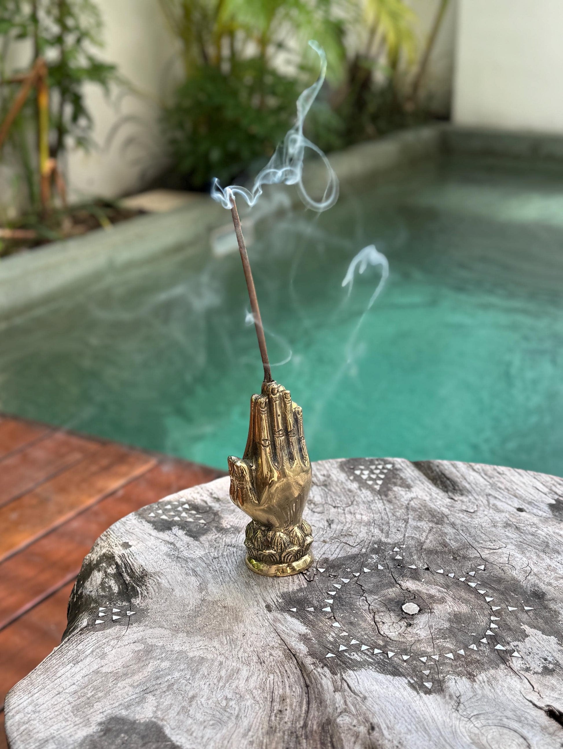 Gold Brass Hand Incense Holder with Lotus Base