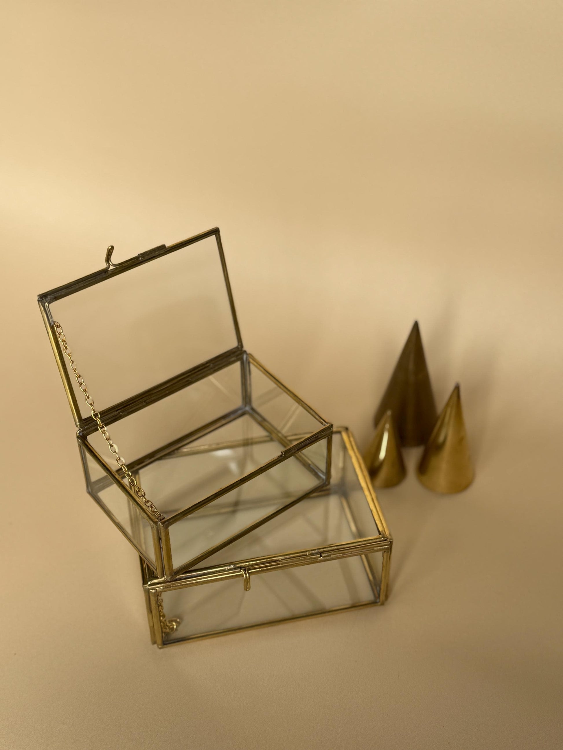 Glass & Brass Jewelry Box Set
