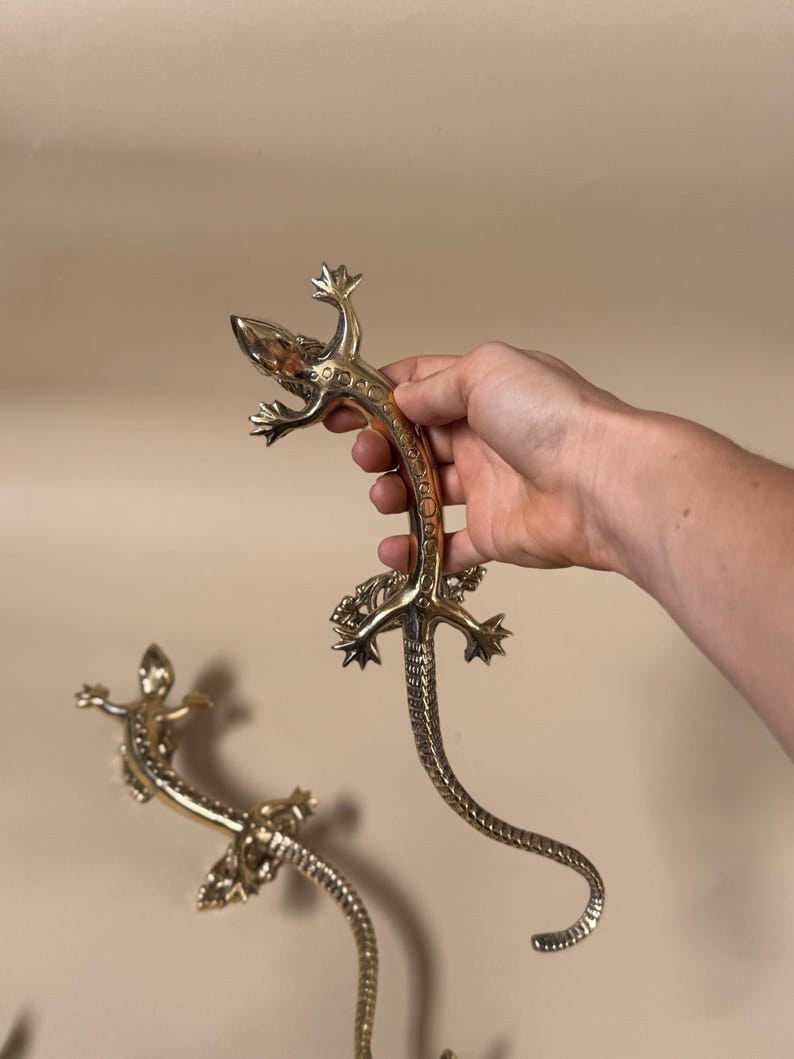 Vintage Brass Lizard Door Handle "Desert Crawler"