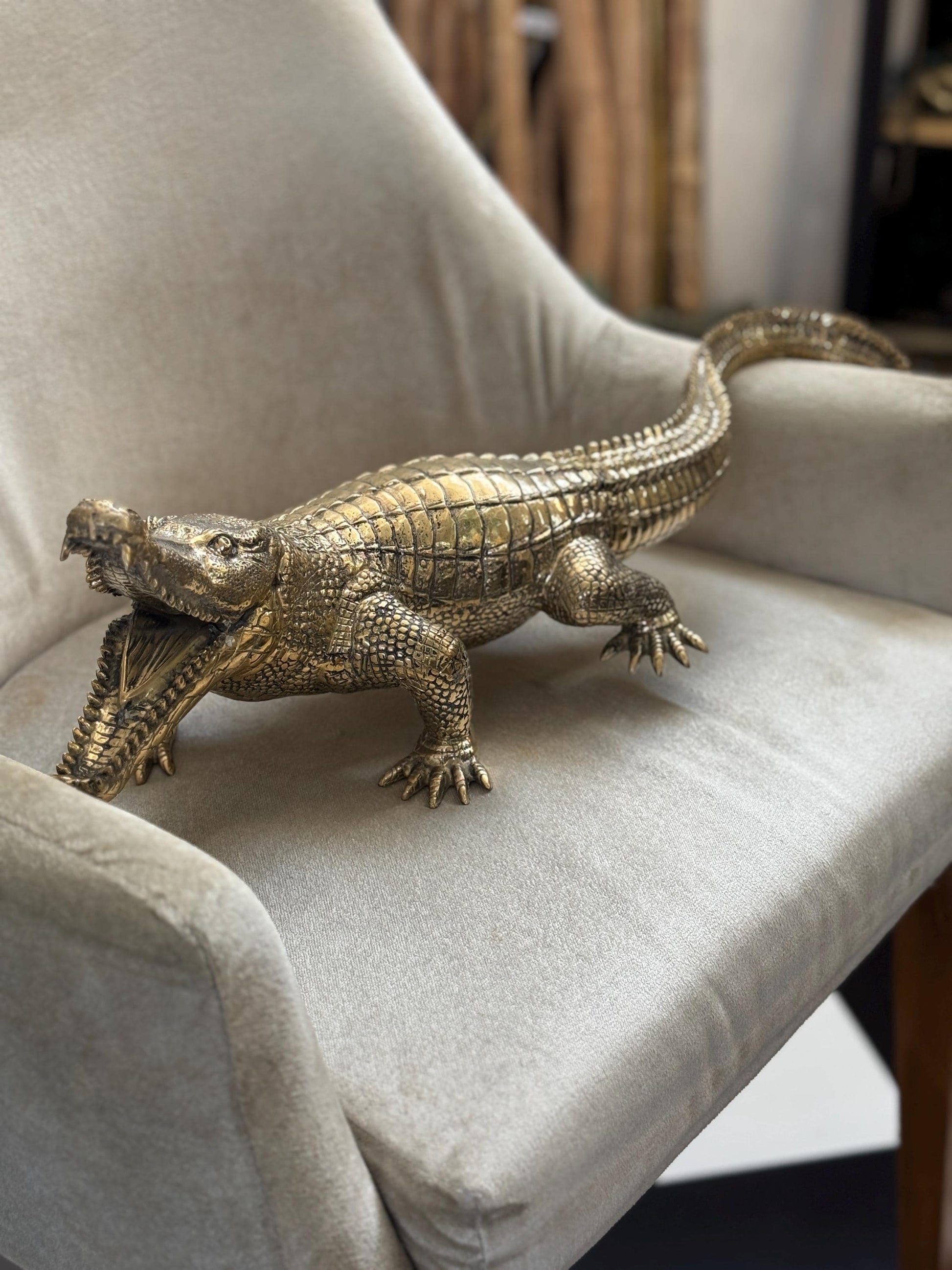 Gold Brass Crocodile Statue