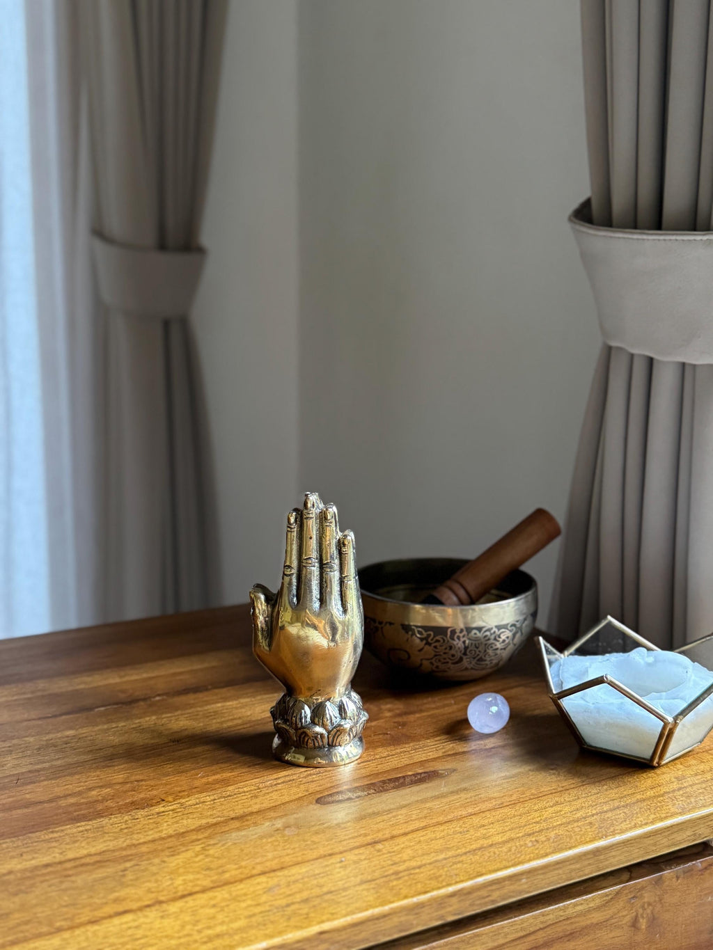 Gold Brass Hand Incense Holder with Lotus Base