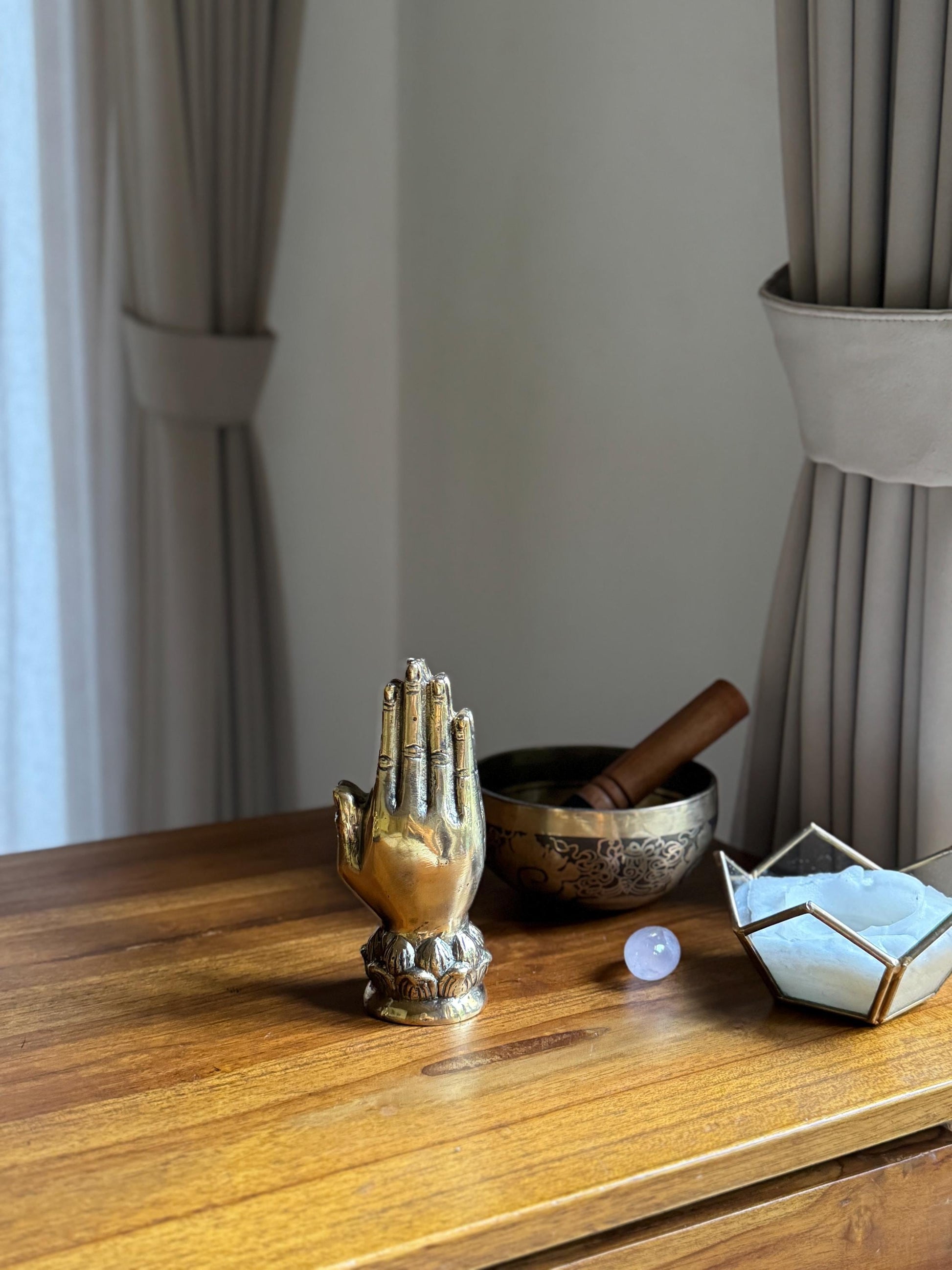 Gold Brass Hand Incense Holder with Lotus Base