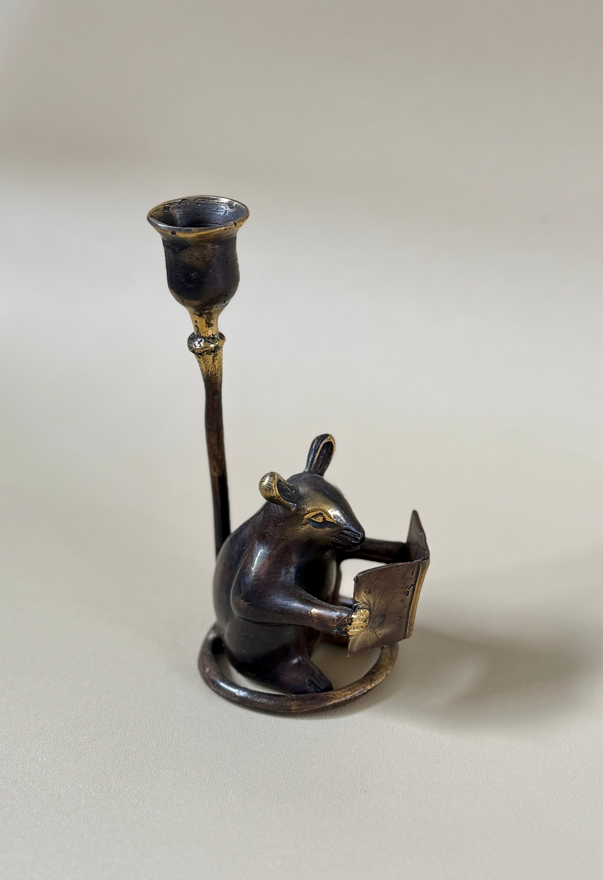 Antique Brass Mouse Candleholder, Vintage home gift