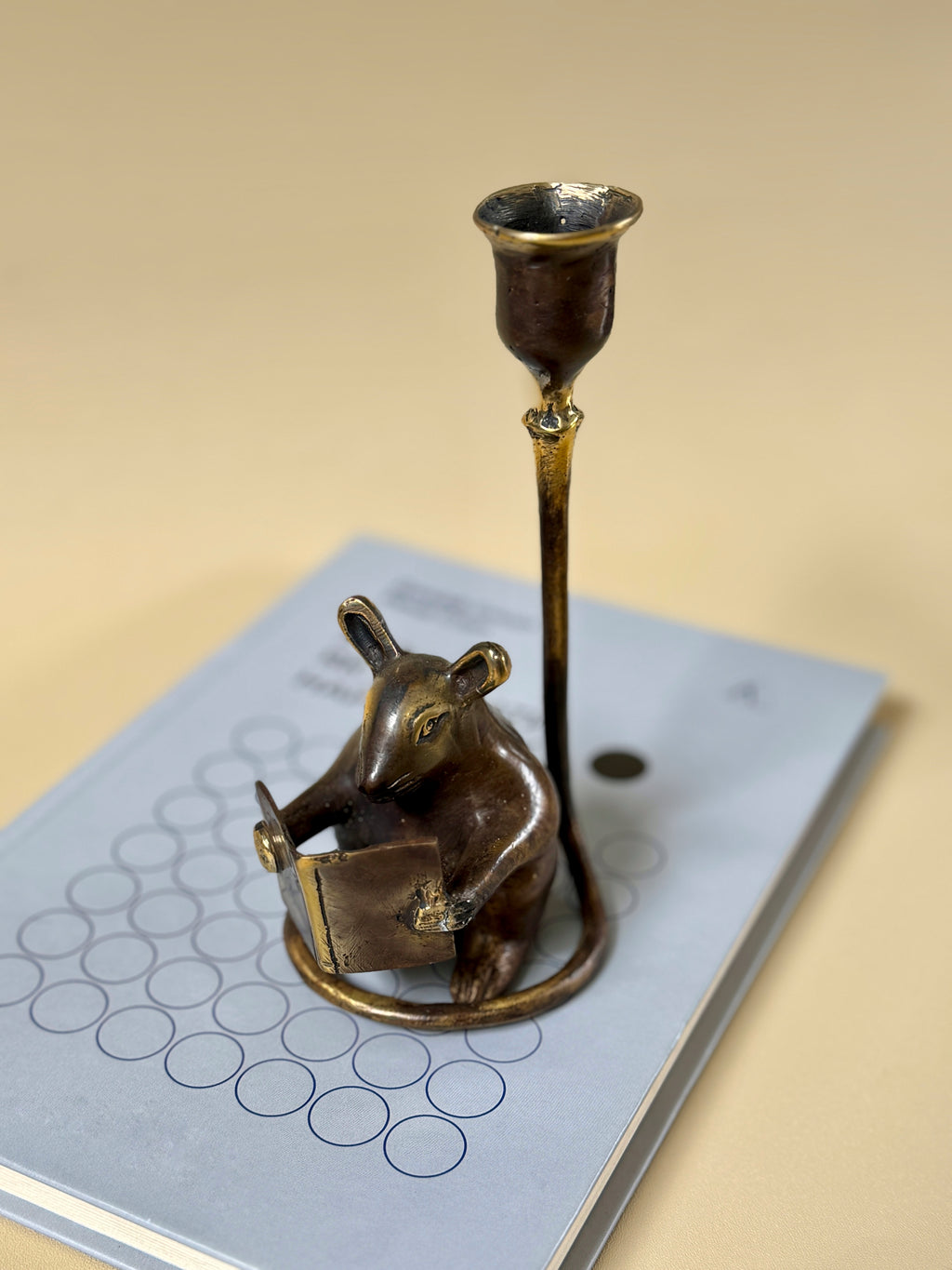 Antique Brass Mouse Candleholder, Vintage home gift