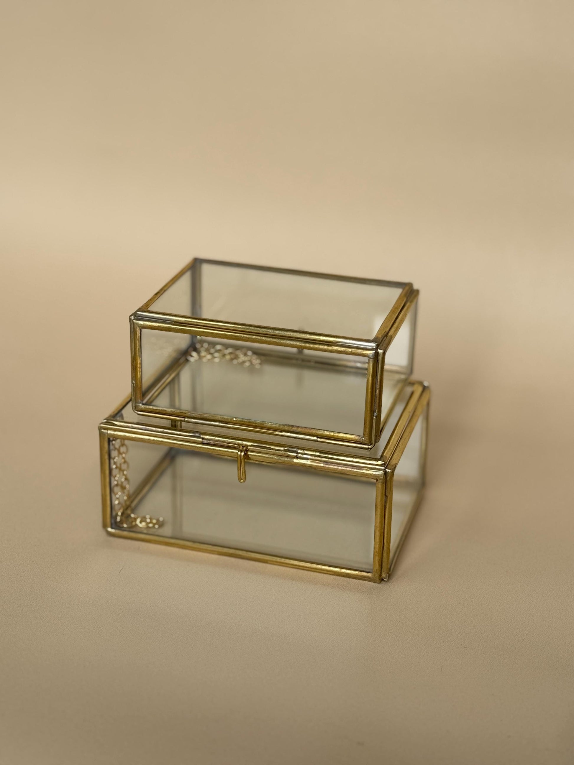 Glass & Brass Jewelry Box Set