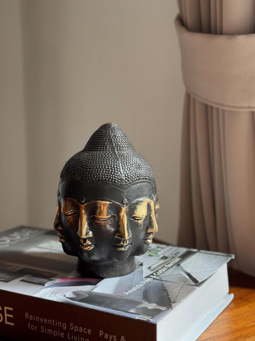 Antique Bronze Buddha Head Statue - Spiritual Decor