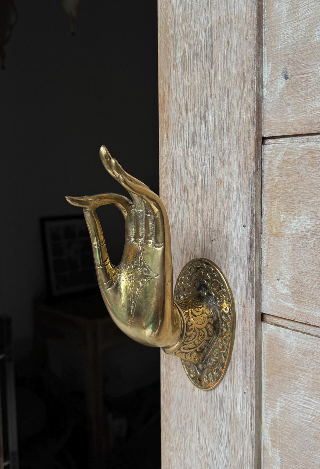Brass Mudra Hand Door Handle | Vintage Buddha Decor