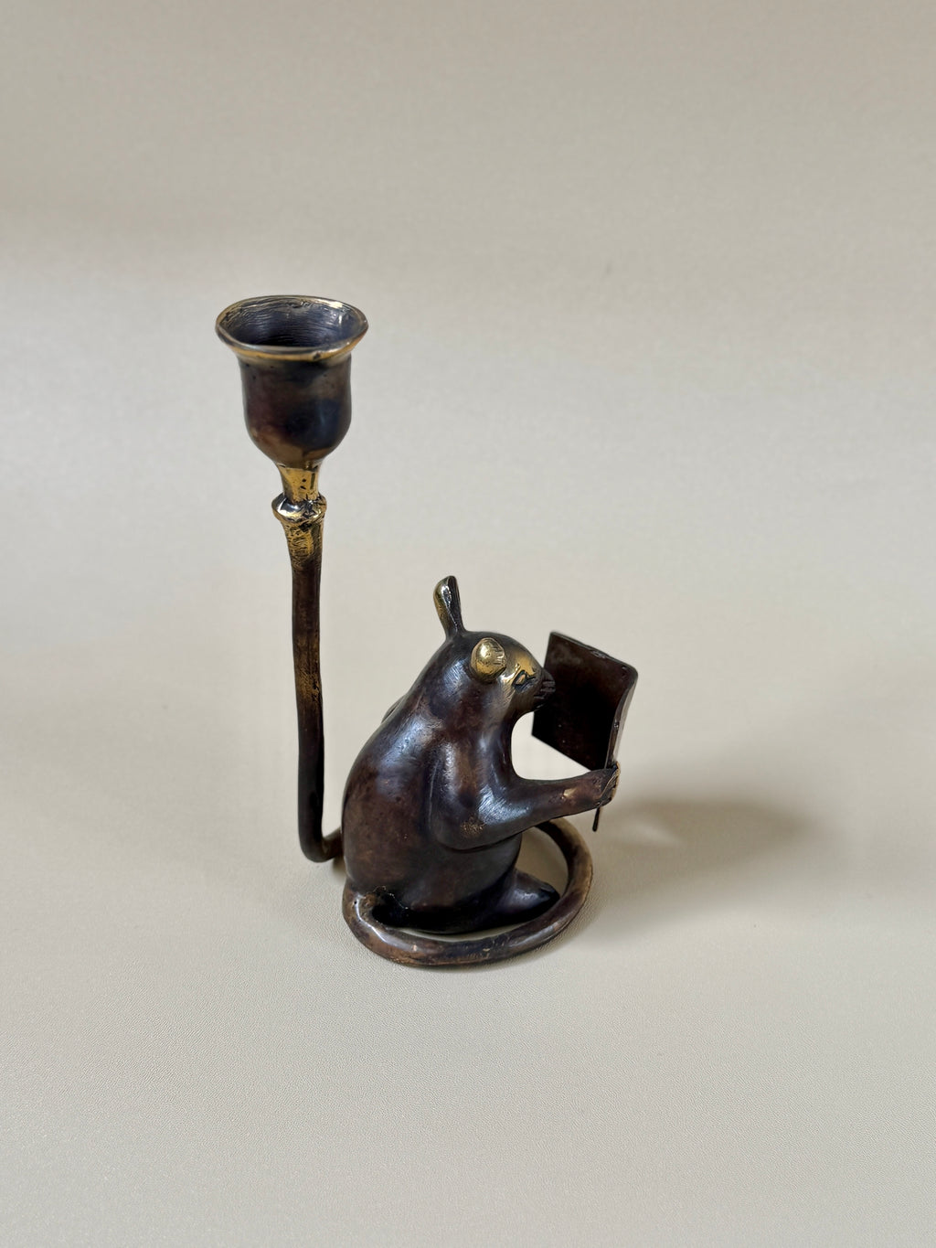 Antique Brass Mouse Candleholder, Vintage home gift