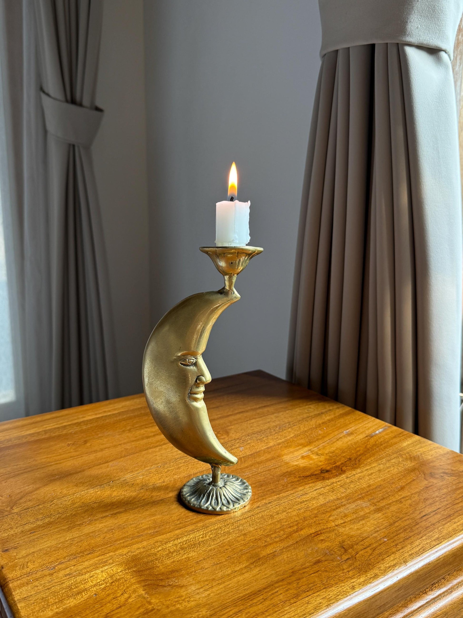 Brass Crescent Moon Candleholder | Celestial Vintage Decor