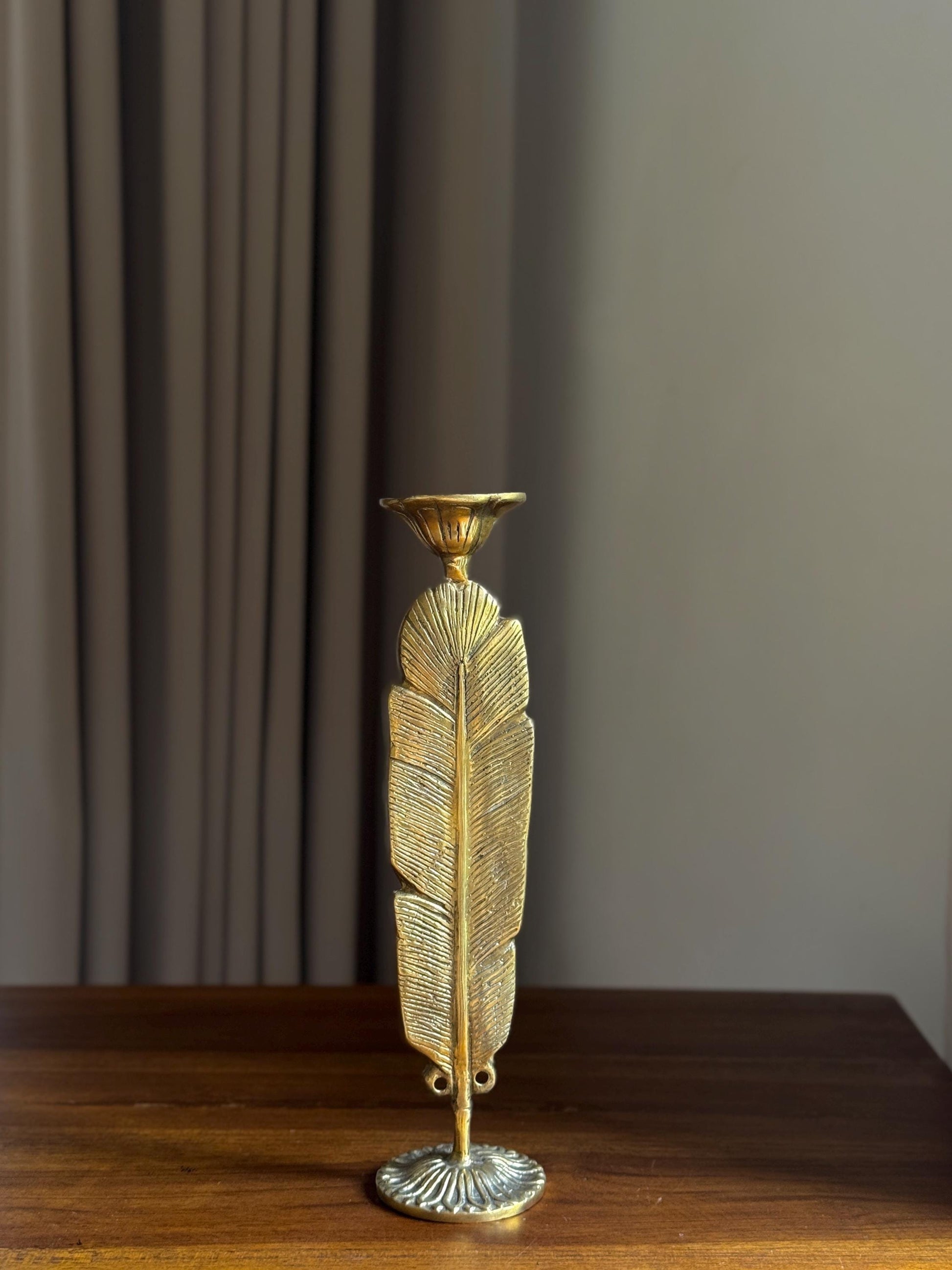 Elegant Brass Feather Candleholder