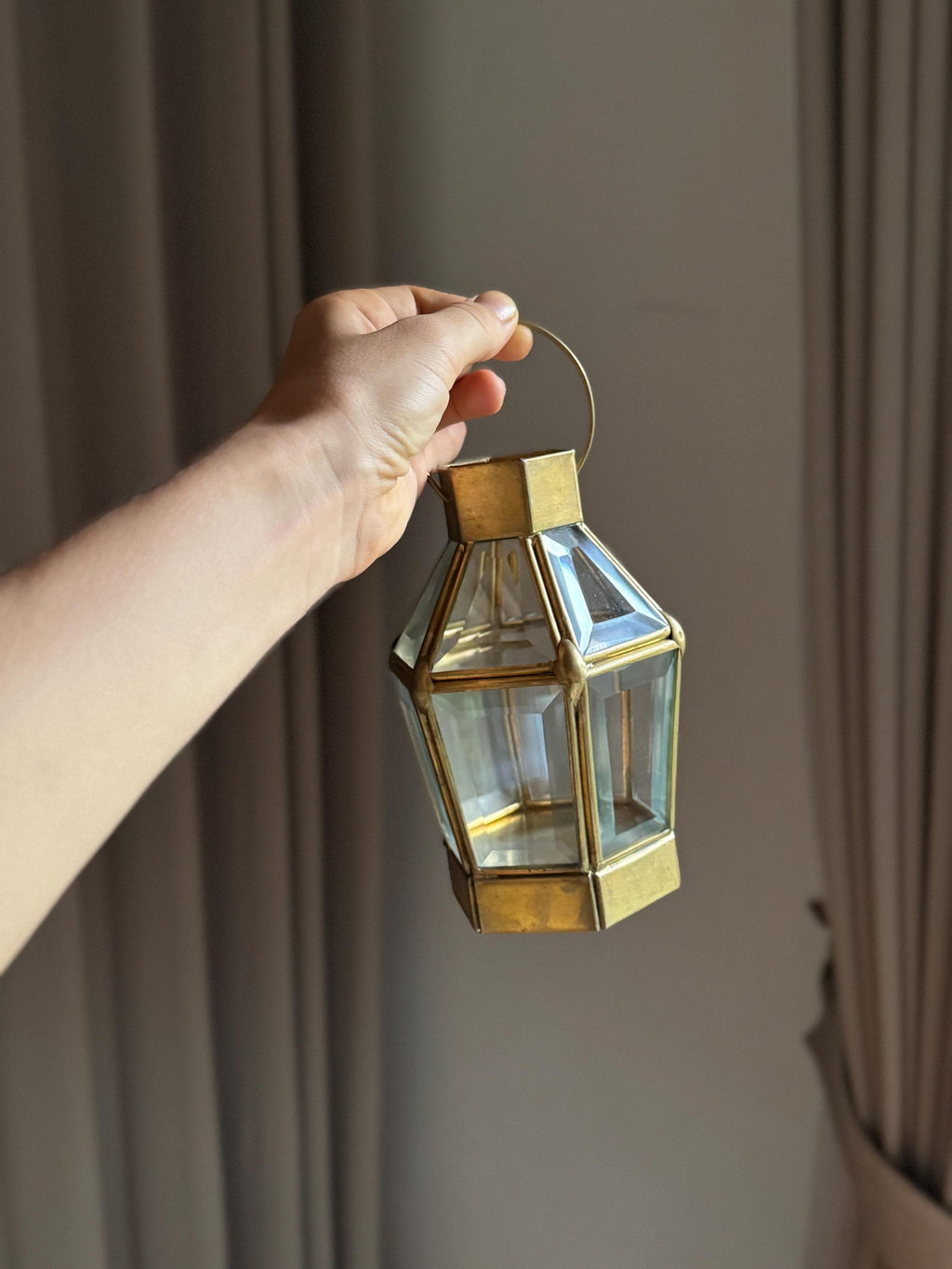 Hexagonal Brass & Glass Lantern