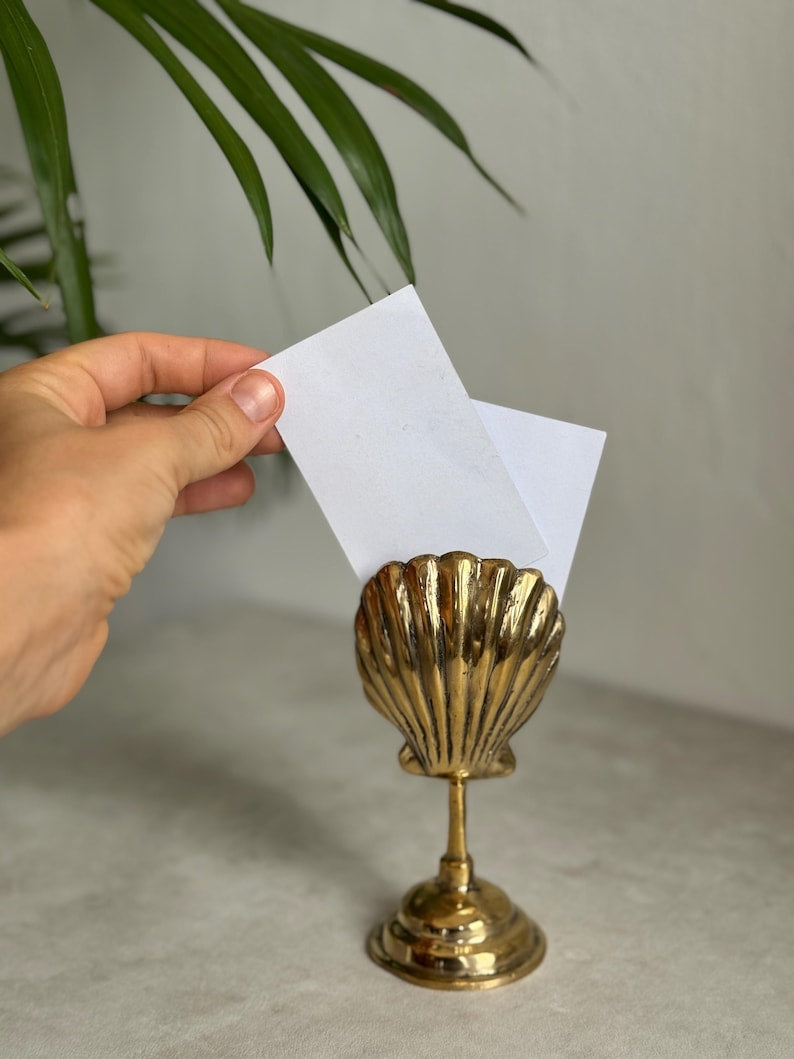 Vintage Brass Shell Card Holder