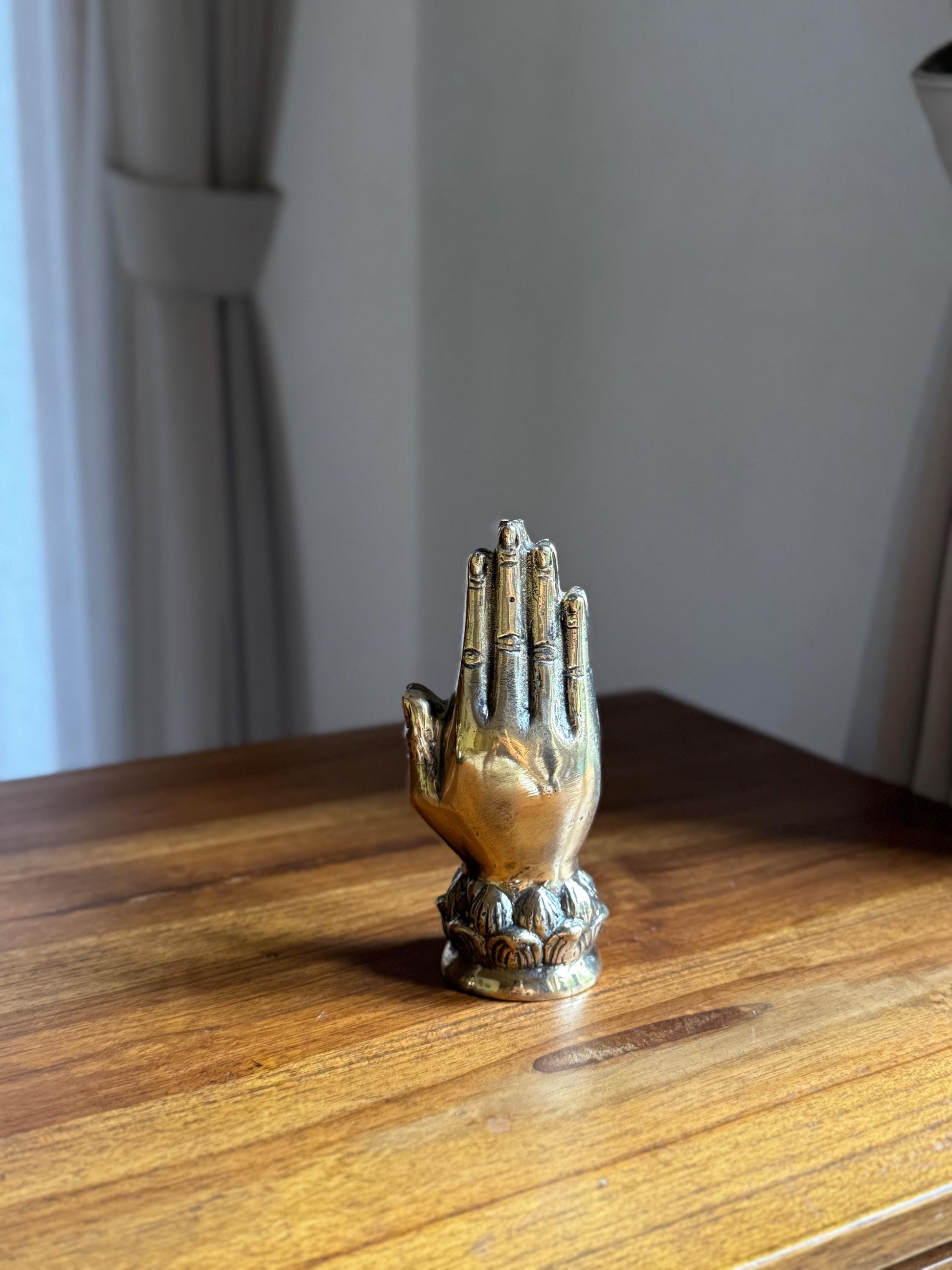 Gold Brass Hand Incense Holder with Lotus Base