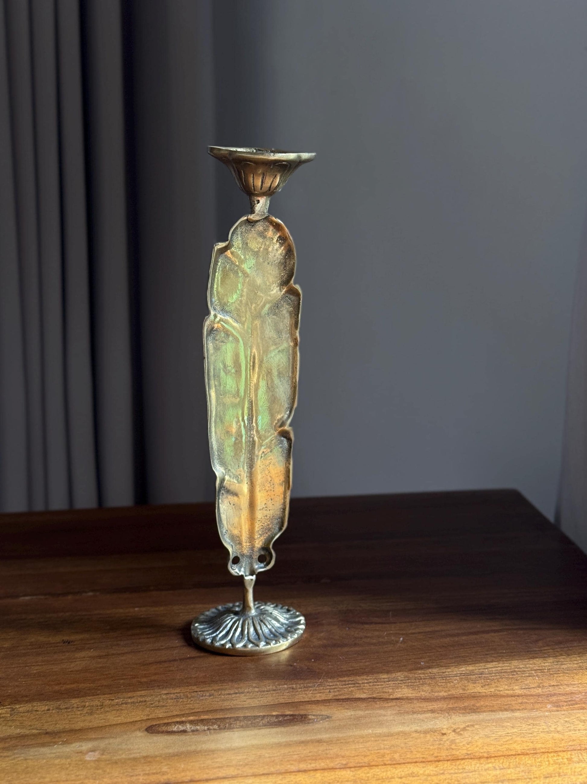 Elegant Brass Feather Candleholder