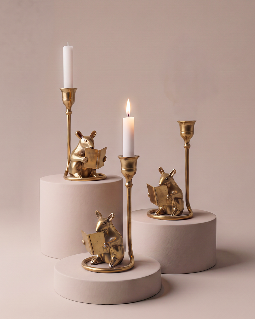 Brass Mouse Candleholder Set – Reading Mouse Taper Candle Holders