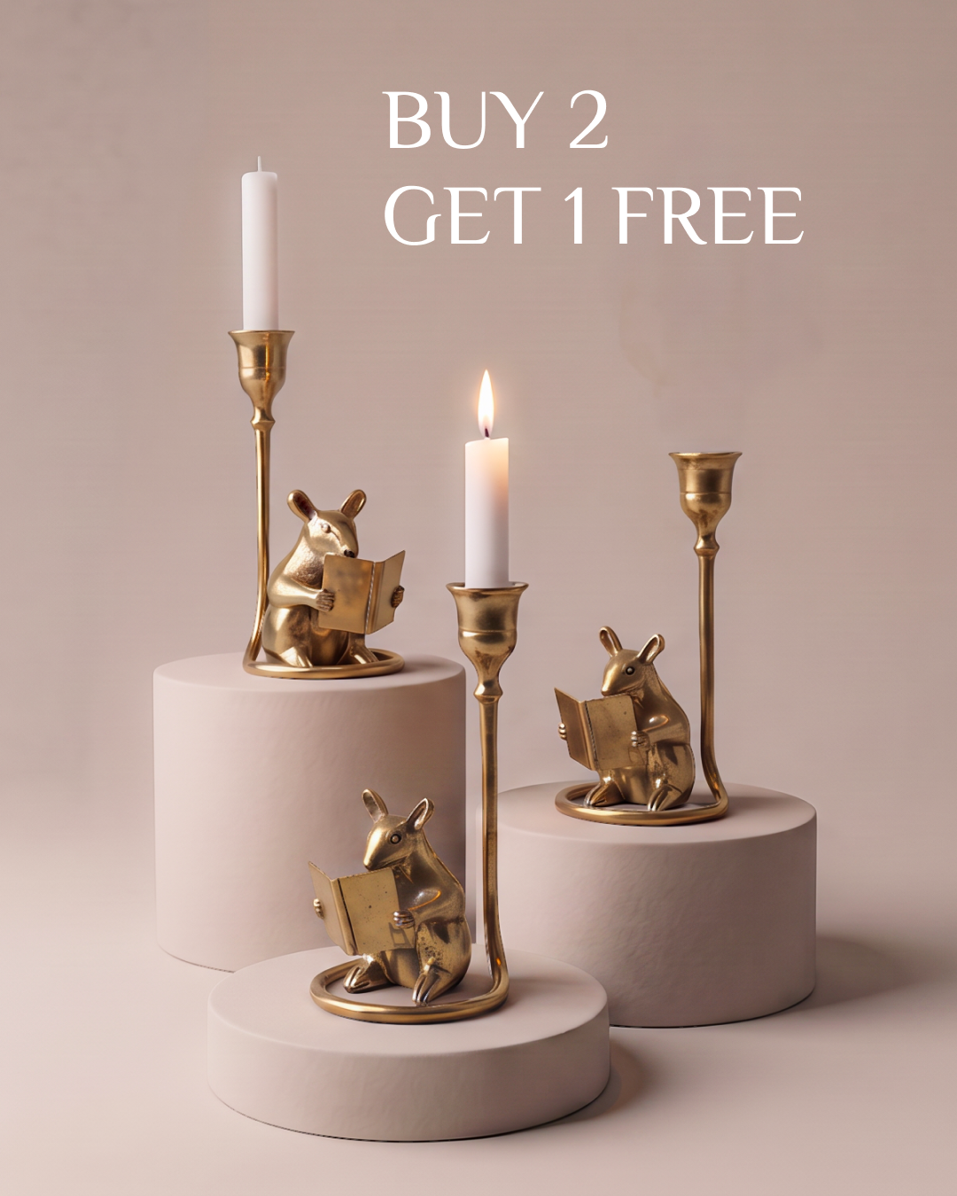 Brass Mouse Candleholder Set – Reading Mouse Taper Candle Holders