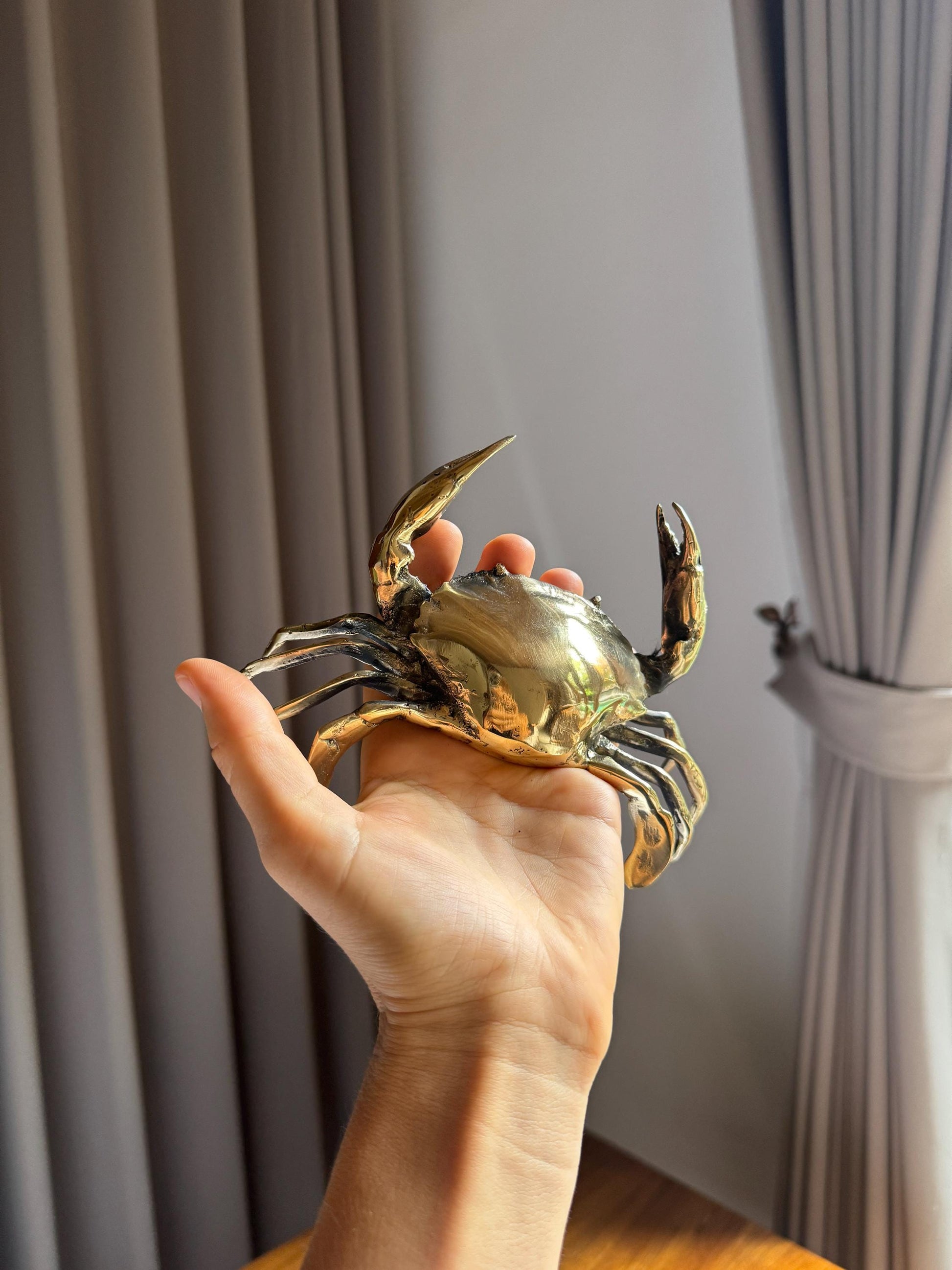 Brass Crab Figurine | Handcrafted Nautical Coastal Decor