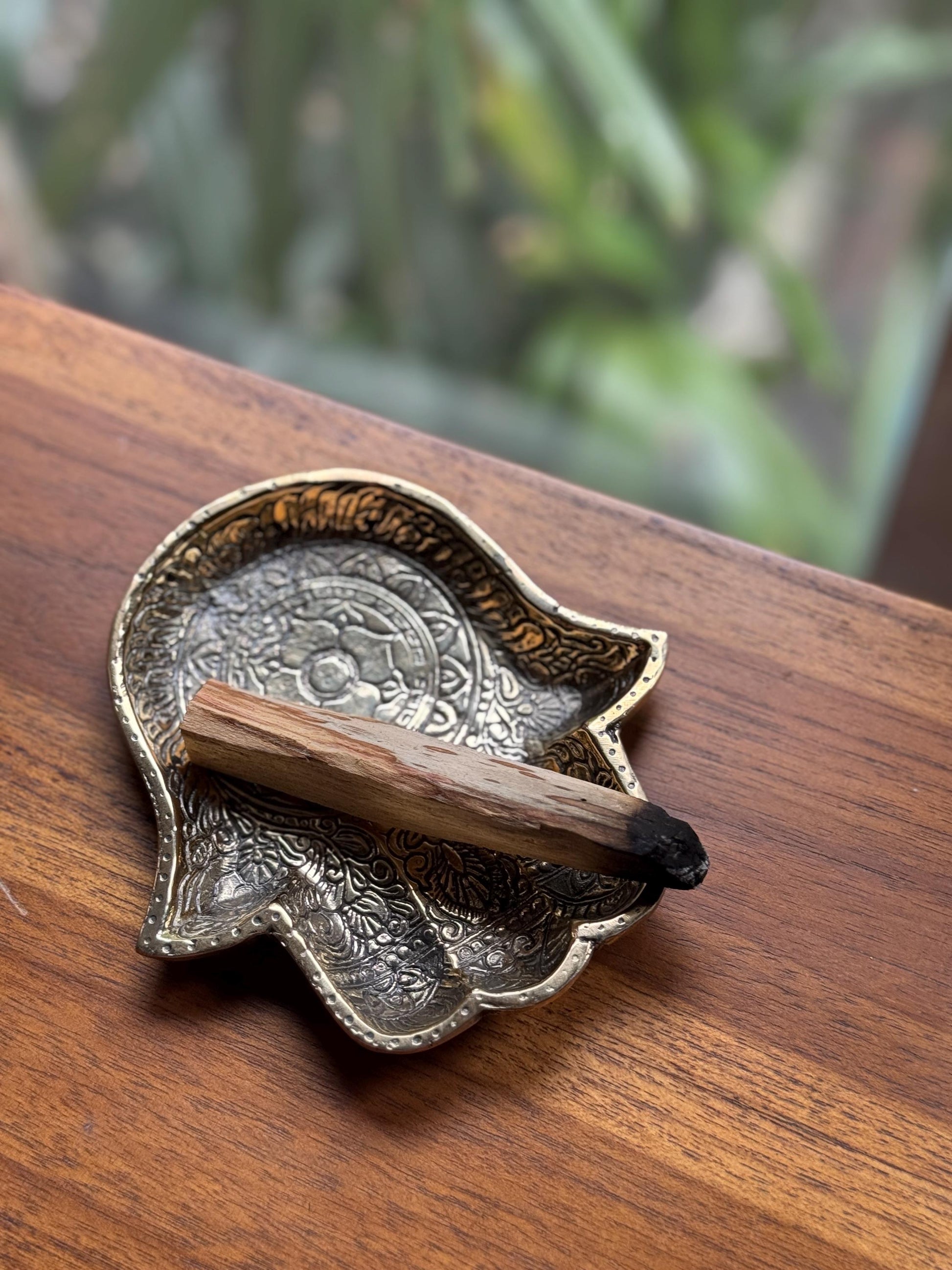 Brass Hamsa Hand & Lotus Incense Holder