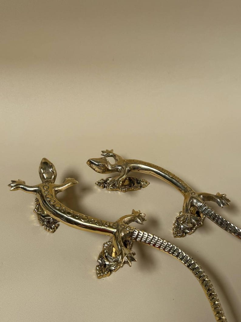 Vintage Brass Lizard Door Handle "Desert Crawler"