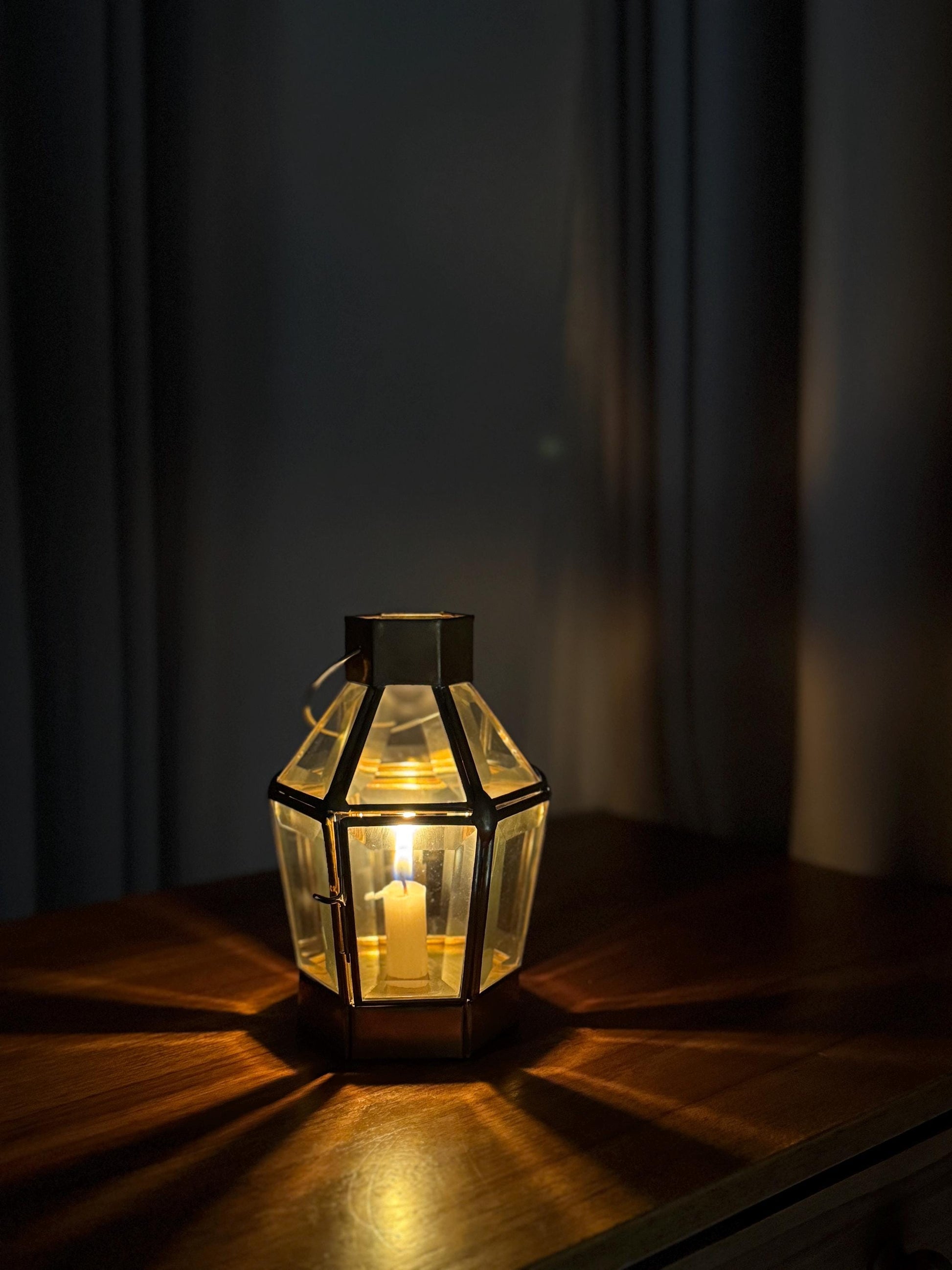 Hexagonal Brass & Glass Lantern
