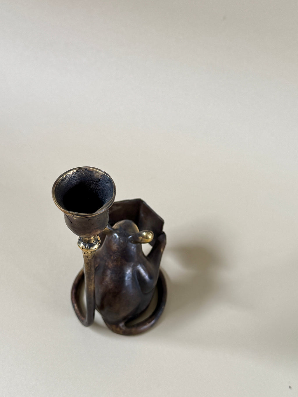 Antique Brass Mouse Candleholder, Vintage home gift