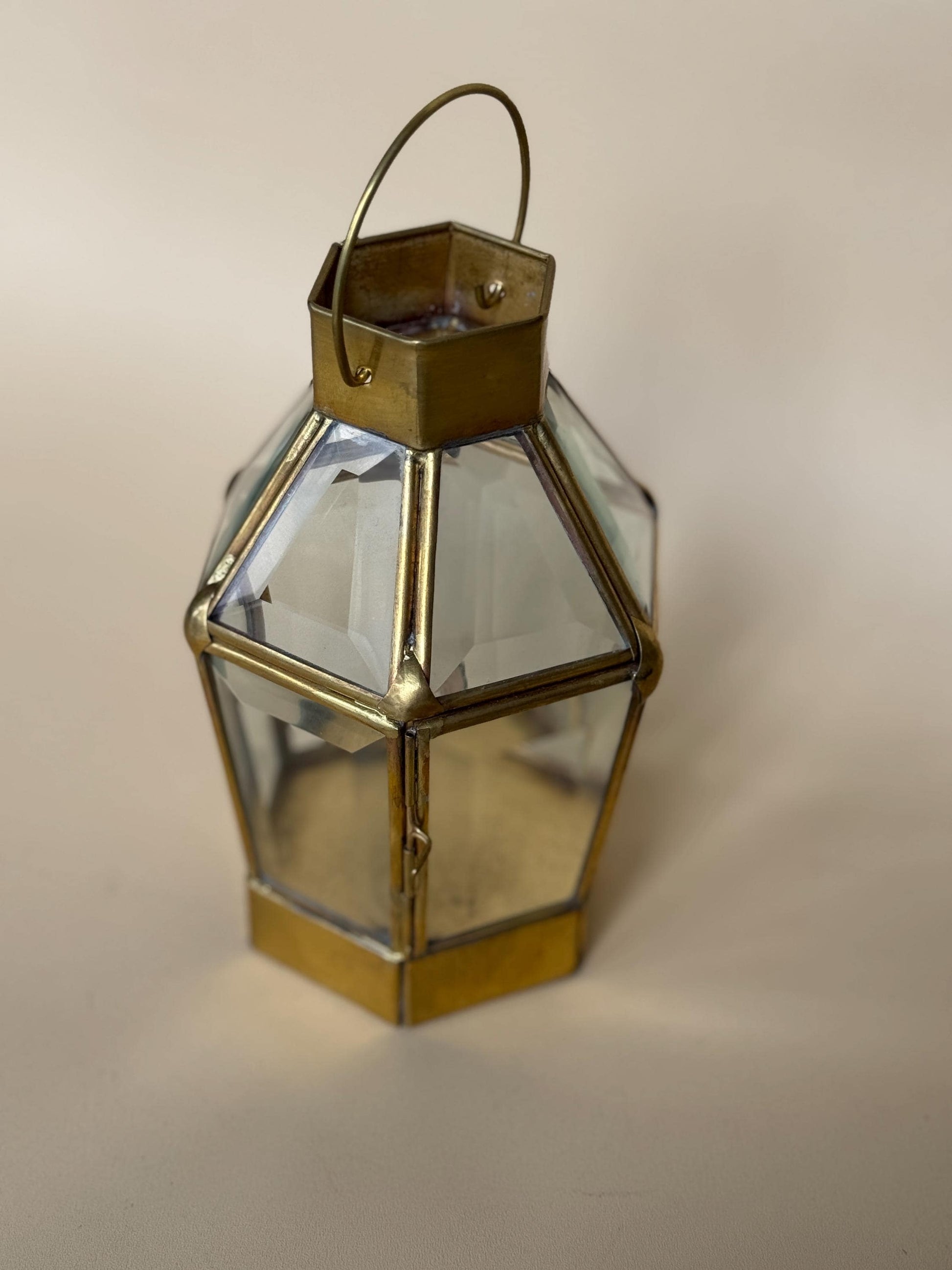 Hexagonal Brass & Glass Lantern