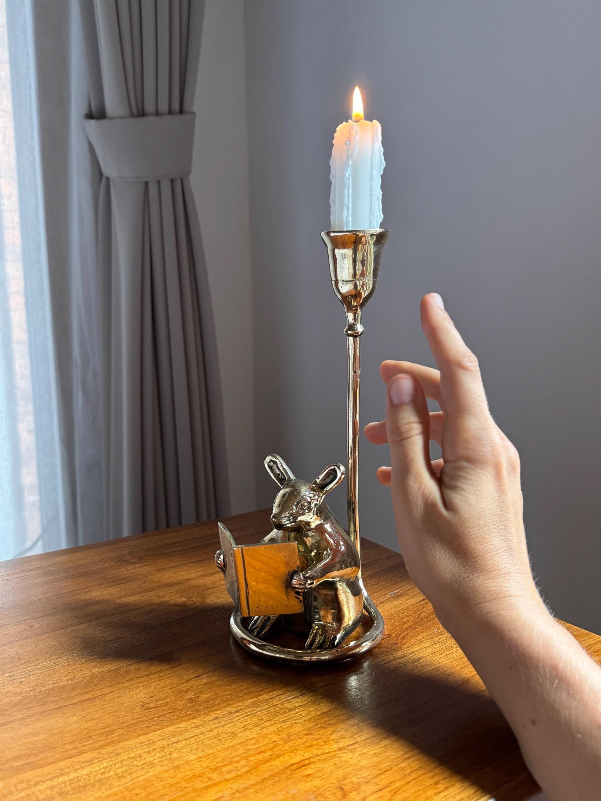 Bali Brass Mouse candleholder BookShelf Taper – Vintage Decor
