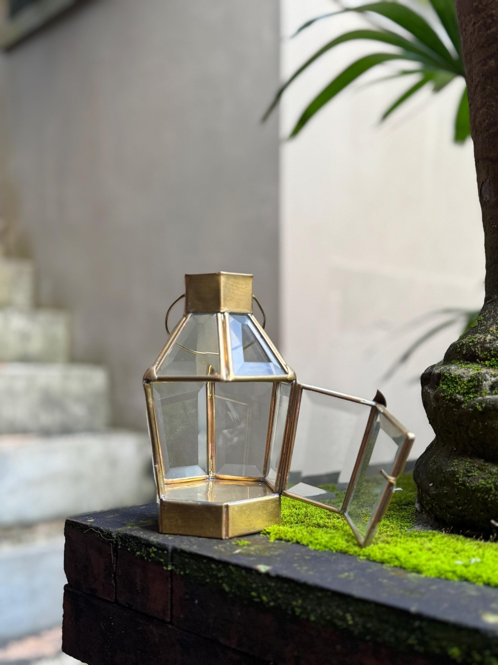 Hexagonal Brass & Glass Lantern