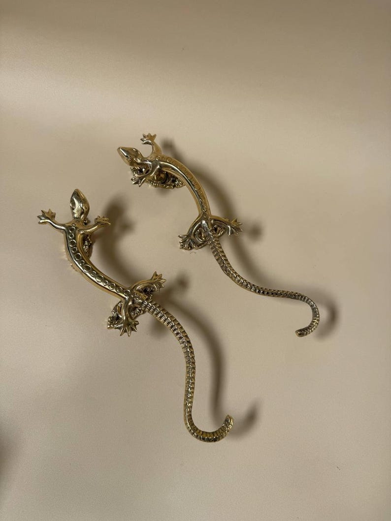 Vintage Brass Lizard Door Handle "Desert Crawler"