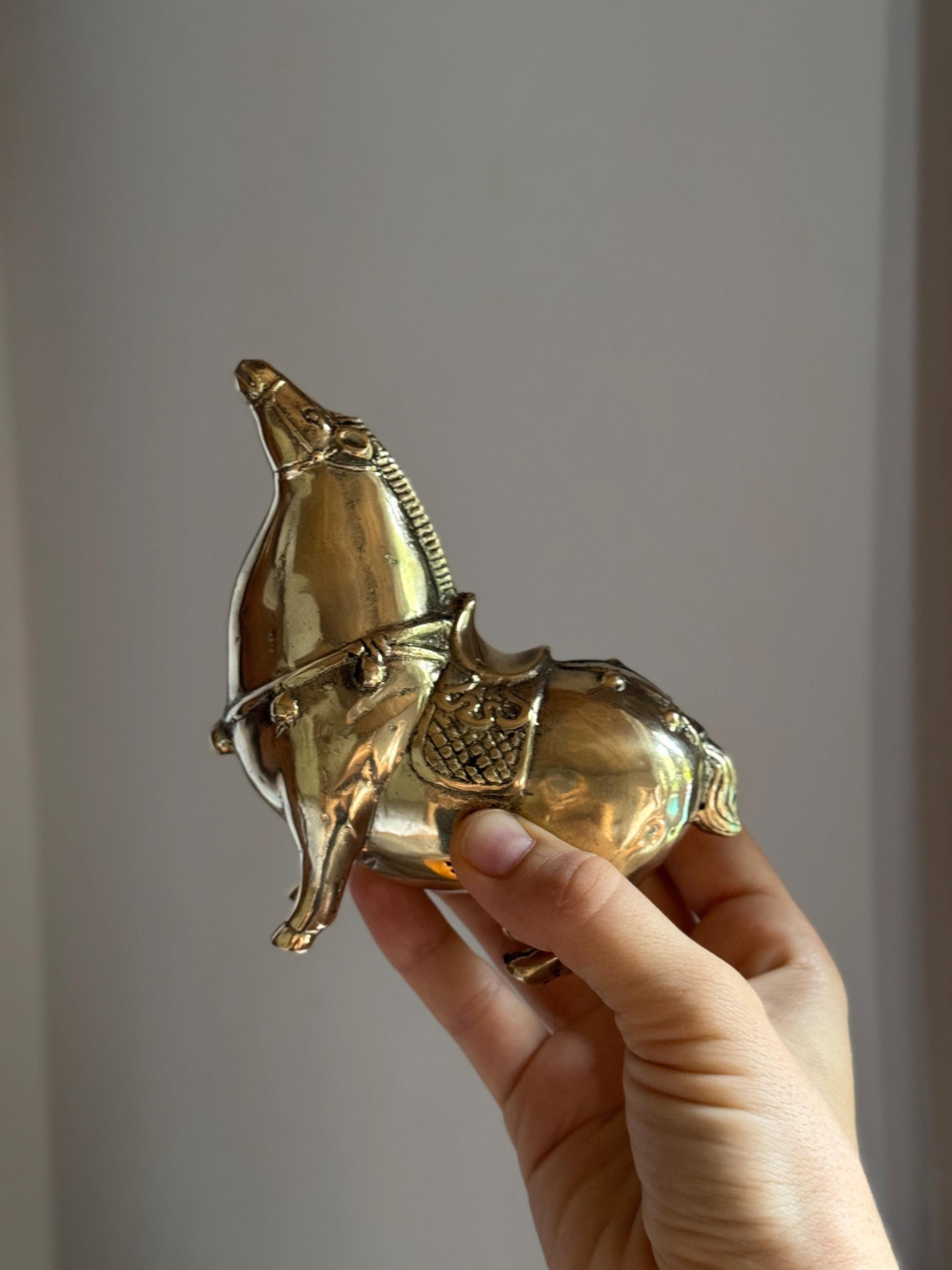 Black & Gold Brass Horse Figurine Set