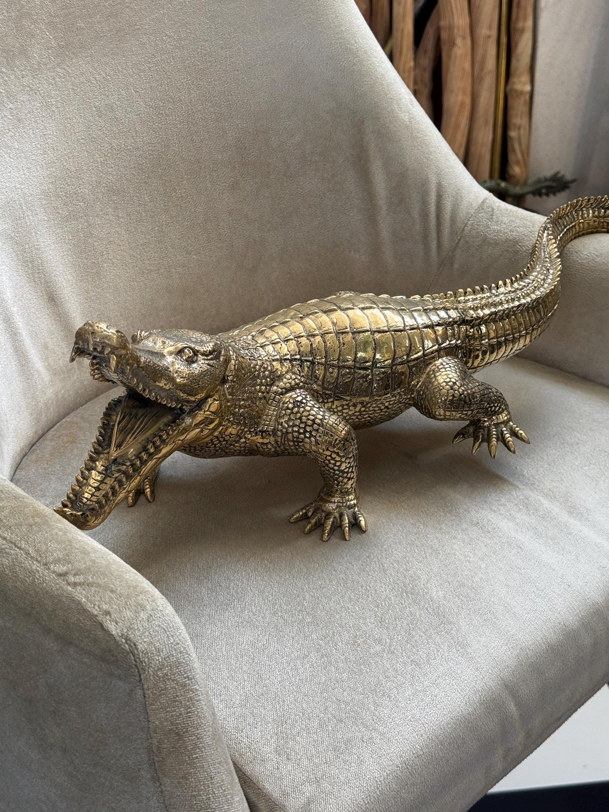 Gold Brass Crocodile Statue