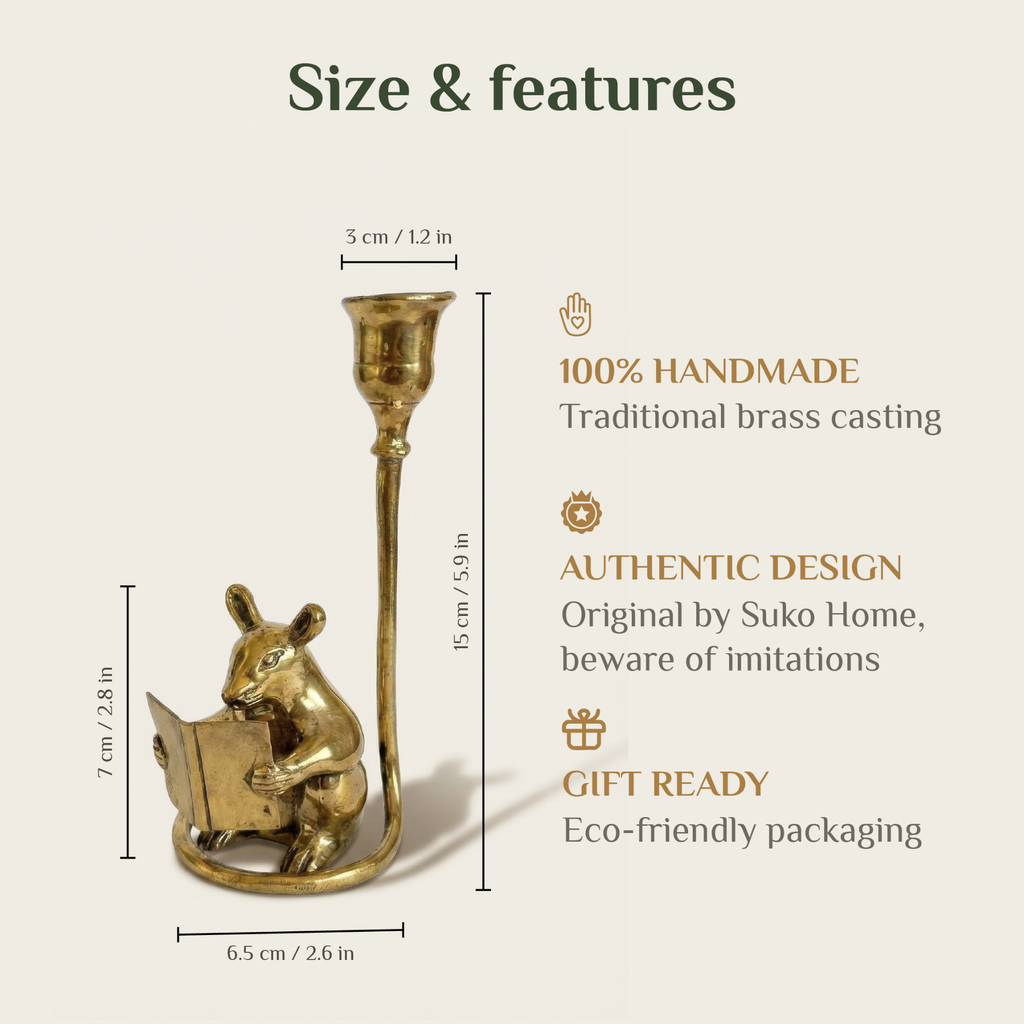 Brass Mouse Candleholder Set – Reading Mouse Taper Candle Holders