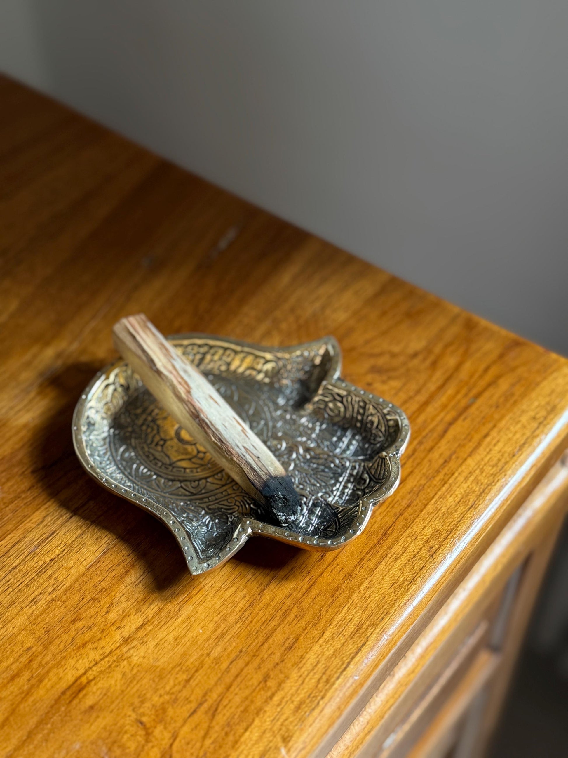 Brass Hamsa Hand & Lotus Incense Holder