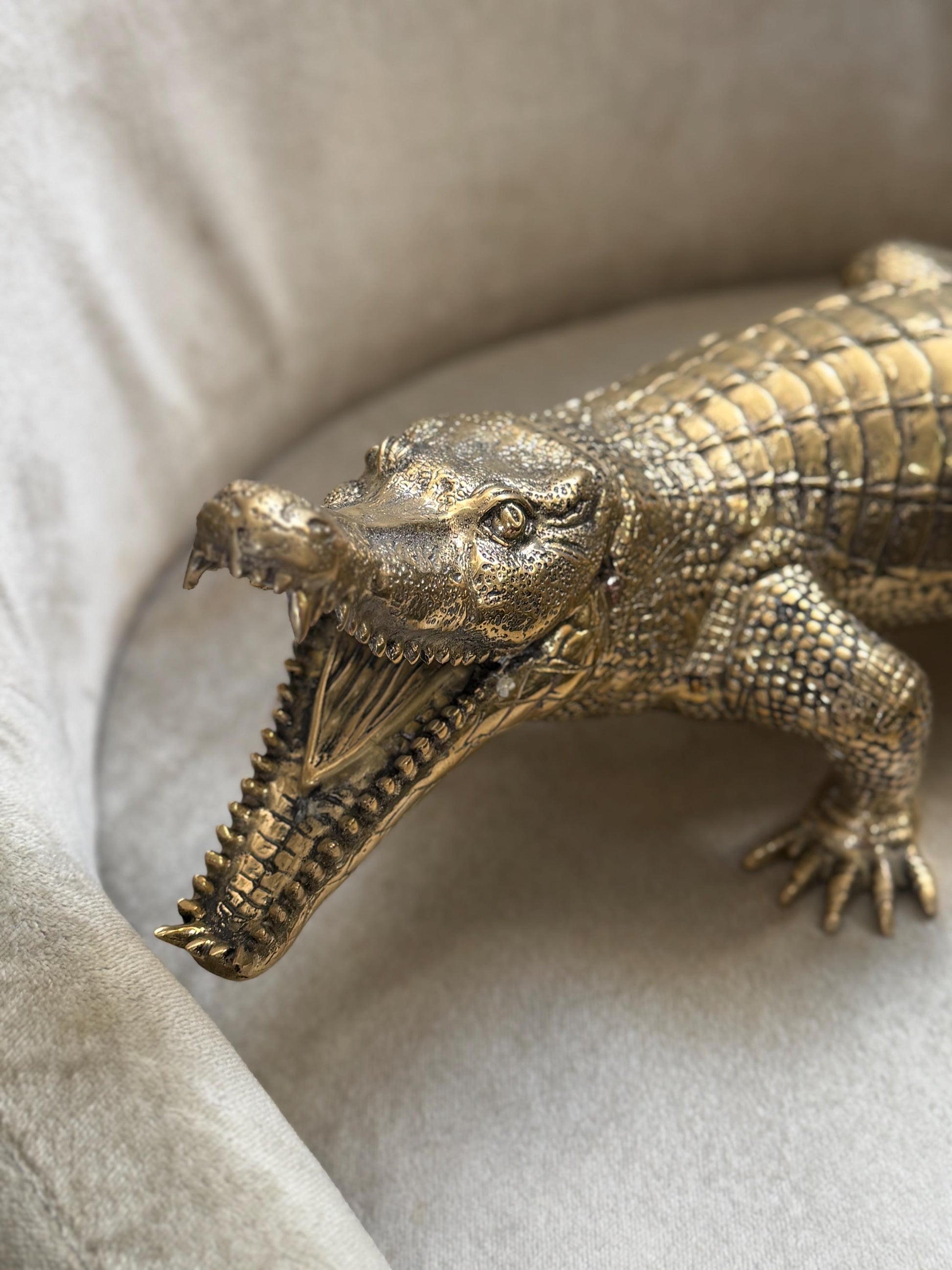Gold Brass Crocodile Statue