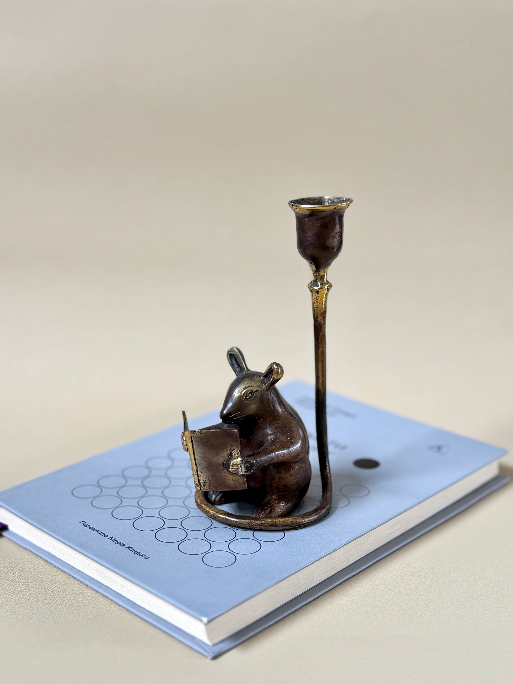 Antique Brass Mouse Candleholder, Vintage home gift