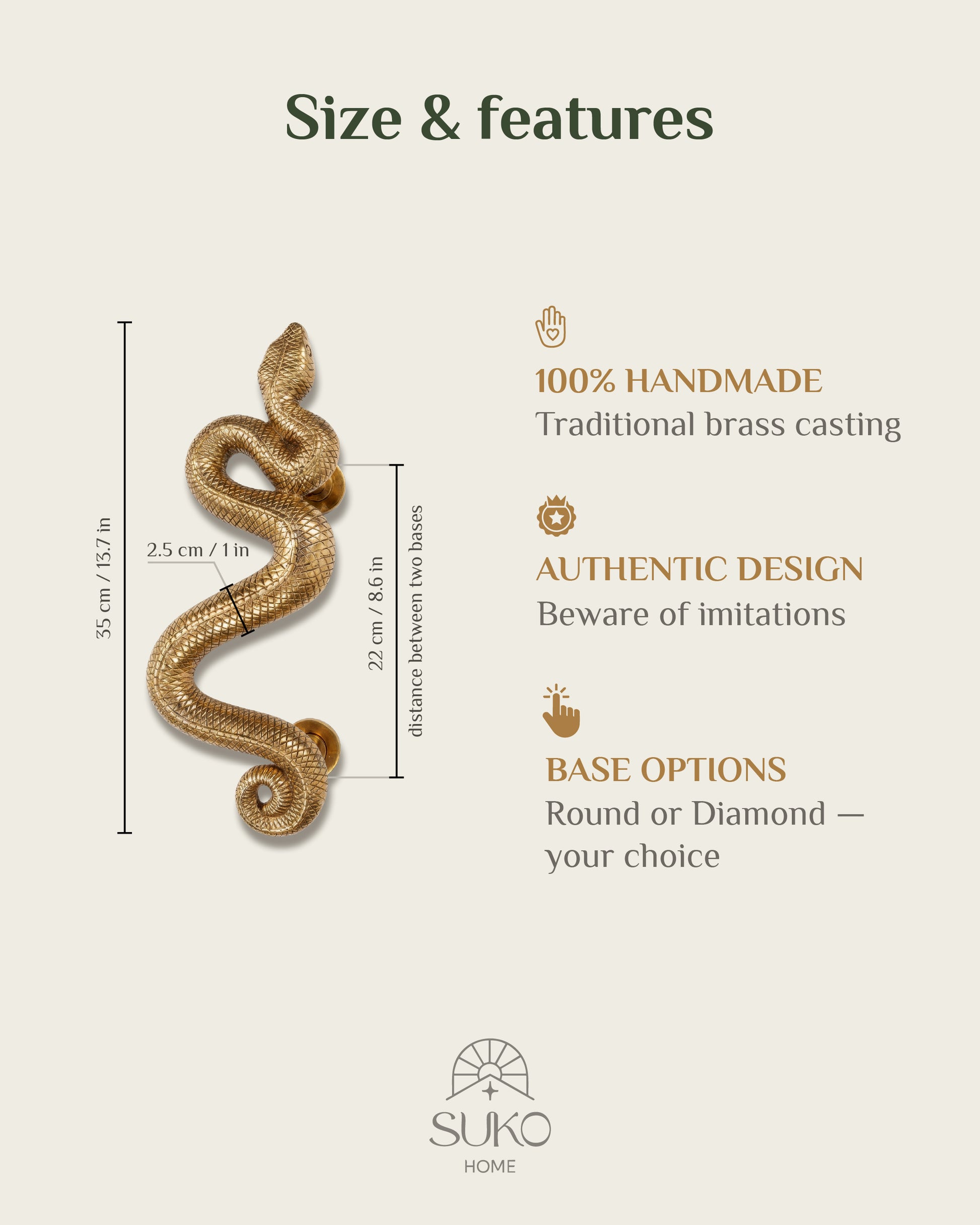 Brass Snake Door Handle