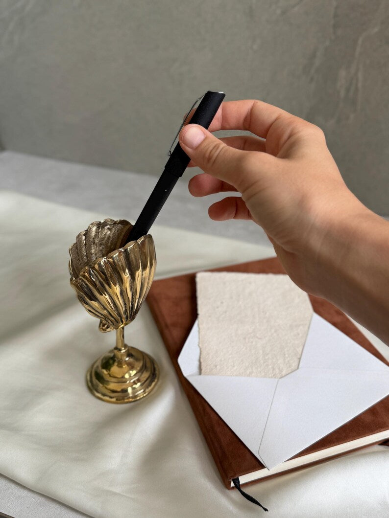 Vintage Brass Shell Card Holder