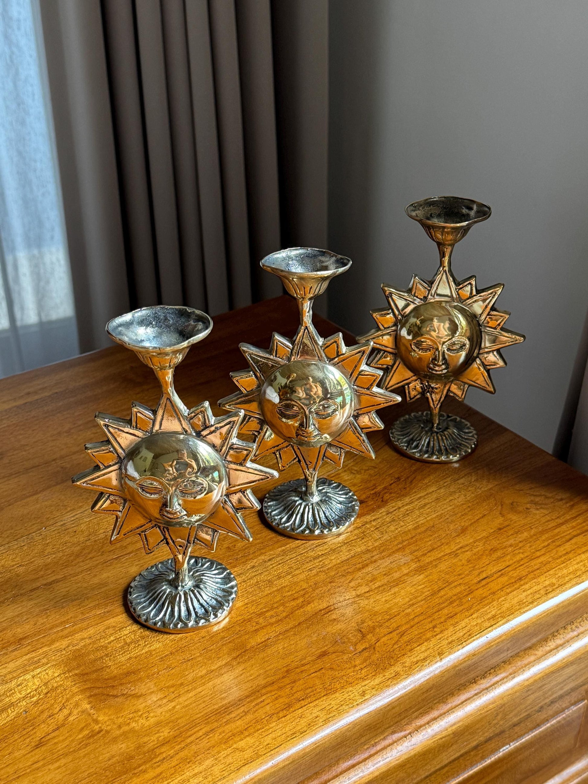 Bali Celestial Brass Sun Candleholder, Bali – Vintage Decor