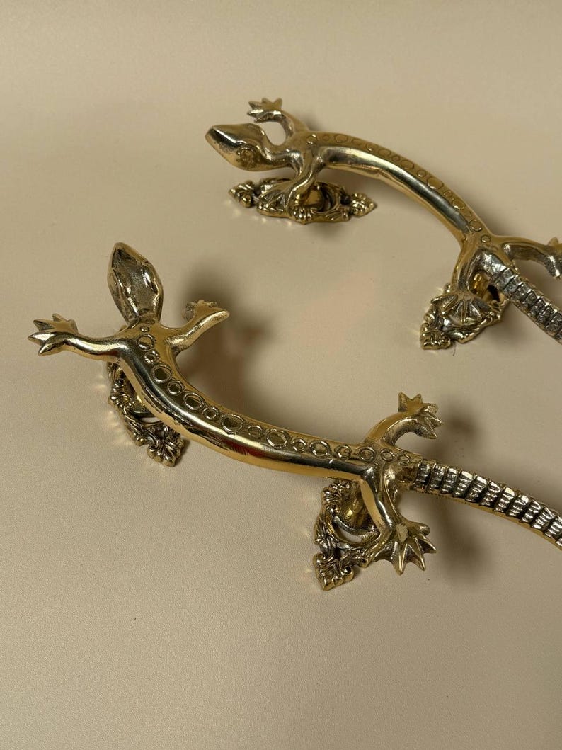 Vintage Brass Lizard Door Handle "Desert Crawler"