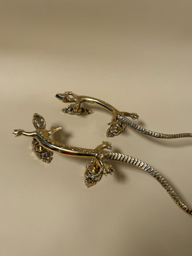 Vintage Brass Lizard Door Handle "Desert Crawler"
