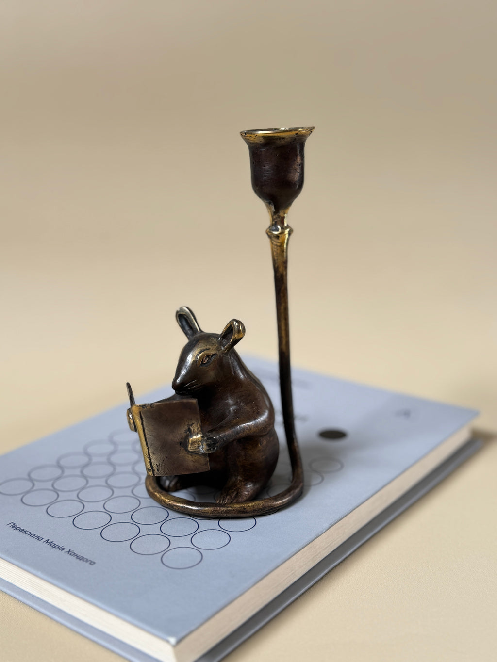 Antique Brass Mouse Candleholder, Vintage home gift