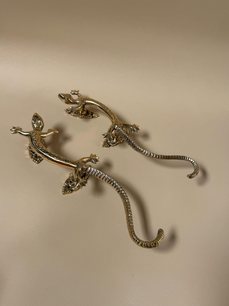Vintage Brass Lizard Door Handle "Desert Crawler"