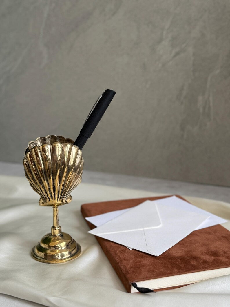 Vintage Brass Shell Card Holder