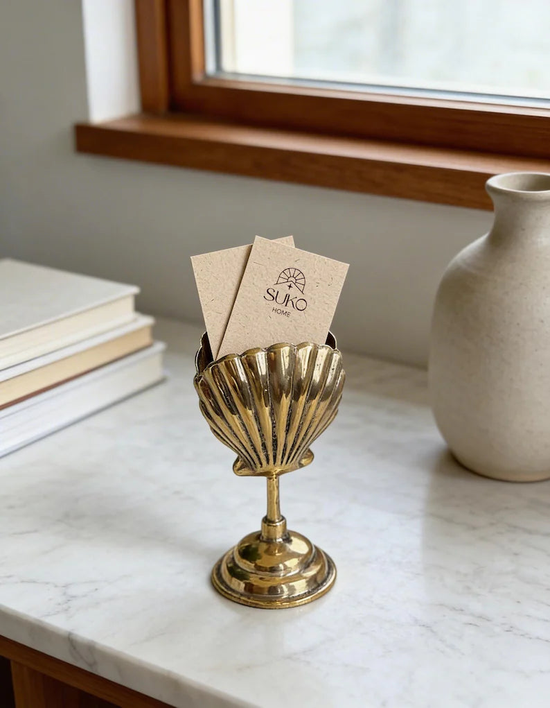 Vintage Brass Shell Card Holder