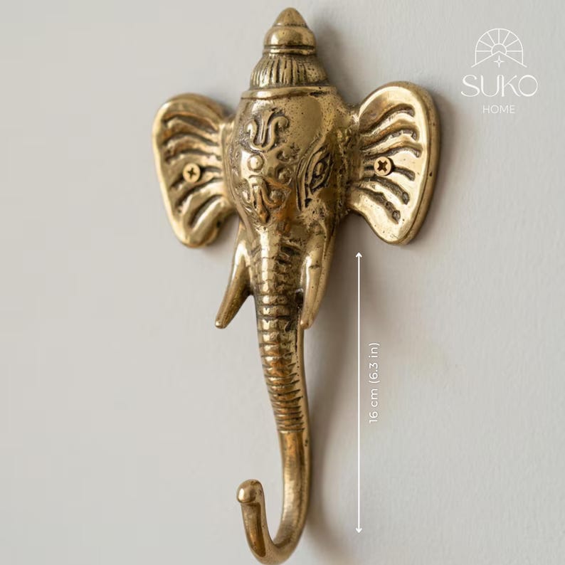 Ganesha Brass Wall Hook - Indian Style Decor