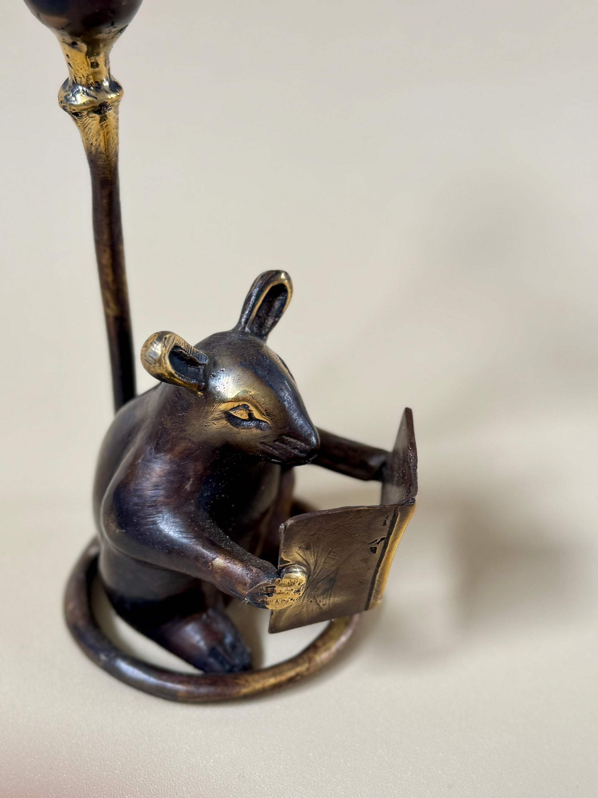 Antique Brass Mouse Candleholder, Vintage home gift